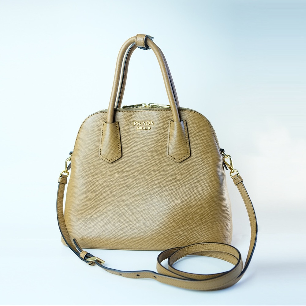 PRADA SAFFIANO CUIR SATCHEL IN CARAMEL